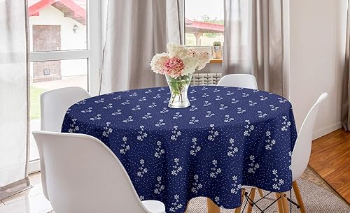 Ambesonne Navy Blue Round Tablecloth, Floral Pattern Design Little Dots and Flowers Country Life Inspired Art, Circle Table Cloth Cover for Dining