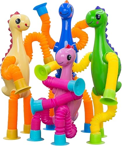 DoDoMagxanadu Tubos Pop Fidget Juguetes para niños, juguetes de animales, paquete de 4 juguetes telescópicos con ventosa para edades de 3, 4, 5, 6,