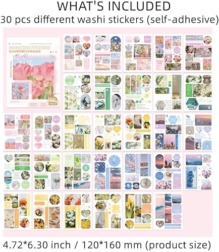 Miniatura 7 de Kit de calcomanías para álbumes de recortes, diseño de flores, papel estético, agenda, diario, diario, suministros decorativos, 100 unidadespaquete