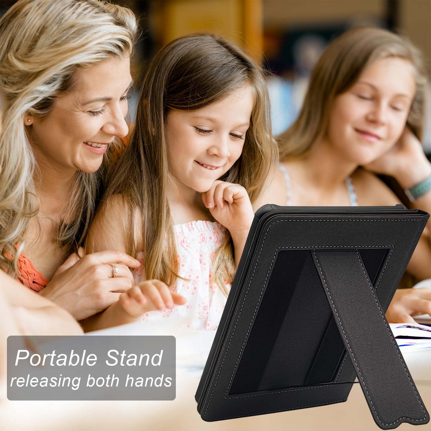 Custodia per Kindle Paperwhite da 7" (12a generazione/edizione Signature 2024) e Kindle Colorsoft Signature Edition con doppio supporto e supporto, spegnimento automatico (nero)