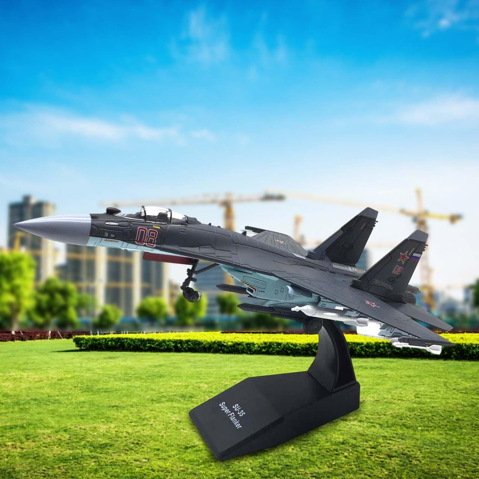 Decodeary Avion de Chasse Russe SU-35 avec Support en Alliage Moulé sous Pression pour Décoration de Table de Chambre