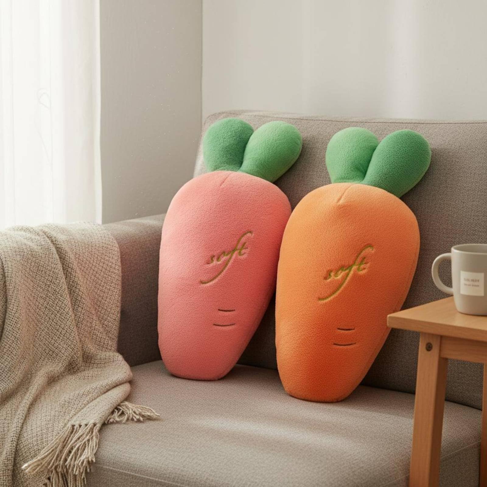 Karotten Plüschtier weich Möhren Schnuffelkissen Geschenkidee Heimdekoration für Kinder, Kinderzimmer, Schlafzimmer, Rosa, 90cm