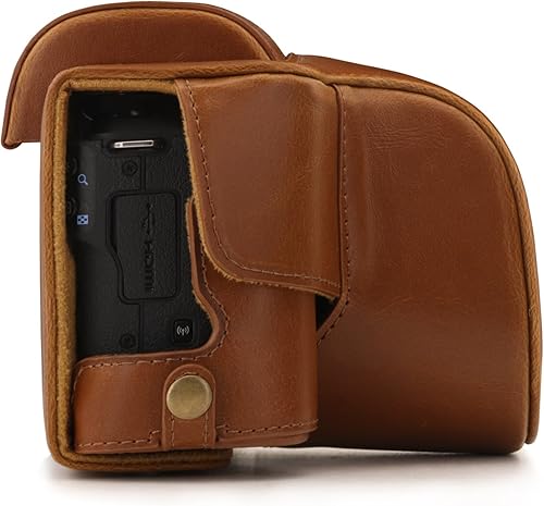 Miniatura 7 de MegaGear Canon EOS M50 - Funda de piel sintética para cámara, diseño siempre listo con acceso a la batería, lente de 0.591-1.772 in, color marrón