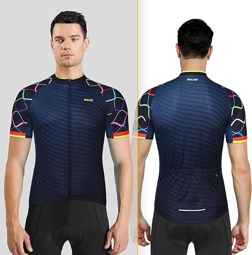 Miniatura 5 de ARSUXEO Camiseta de ciclismo para hombre, manga corta, camisa de bicicleta de montaña, bolsillos con cremallera superior MTB reflectante