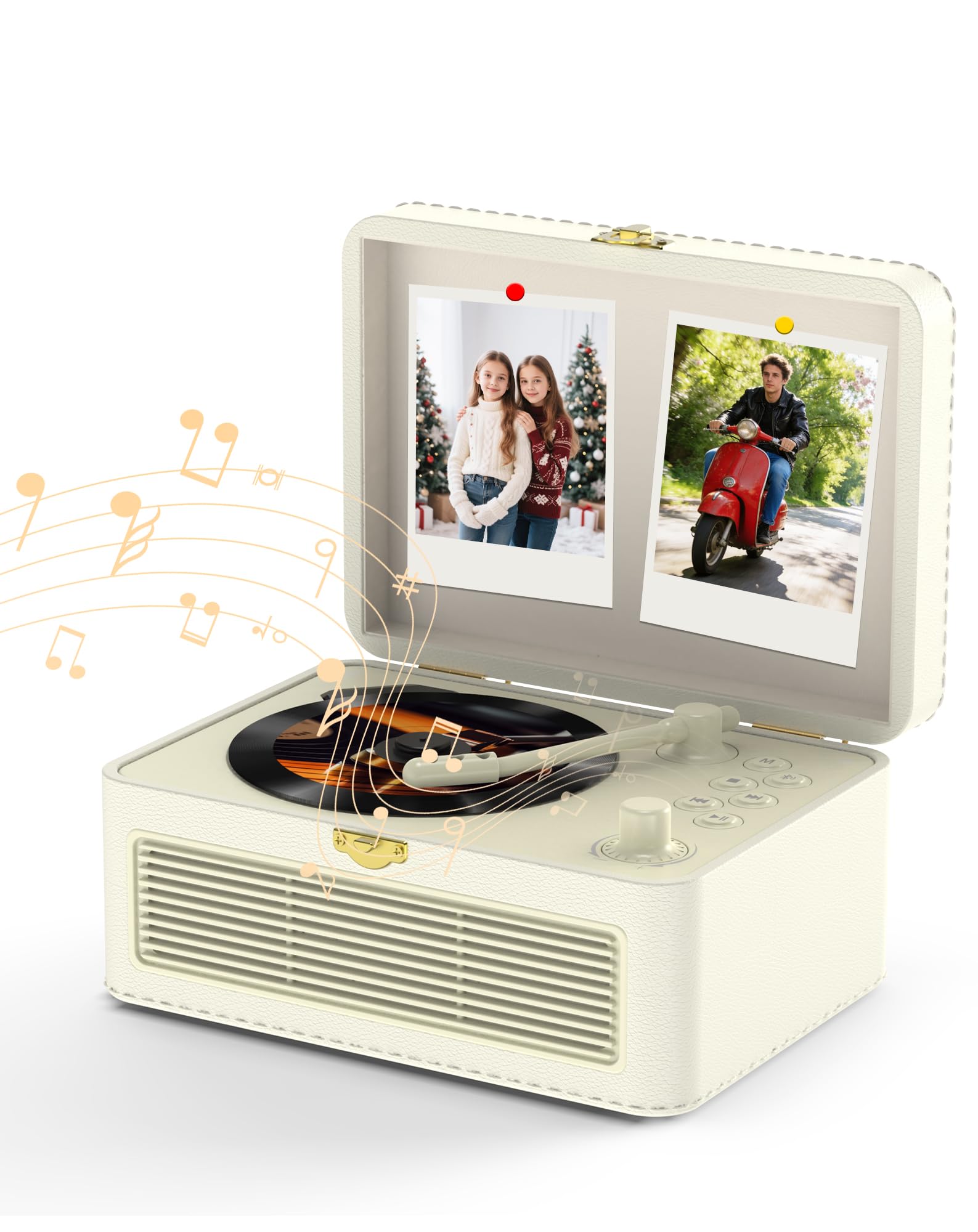 Lecteur CD Portable Bluetooth, Radio rétro avec Lecteur CD, Haut-Parleur, supporte la Lecture USB & AUX, avec télécommande, Housse antipoussière en Cuir PU, Blanc
