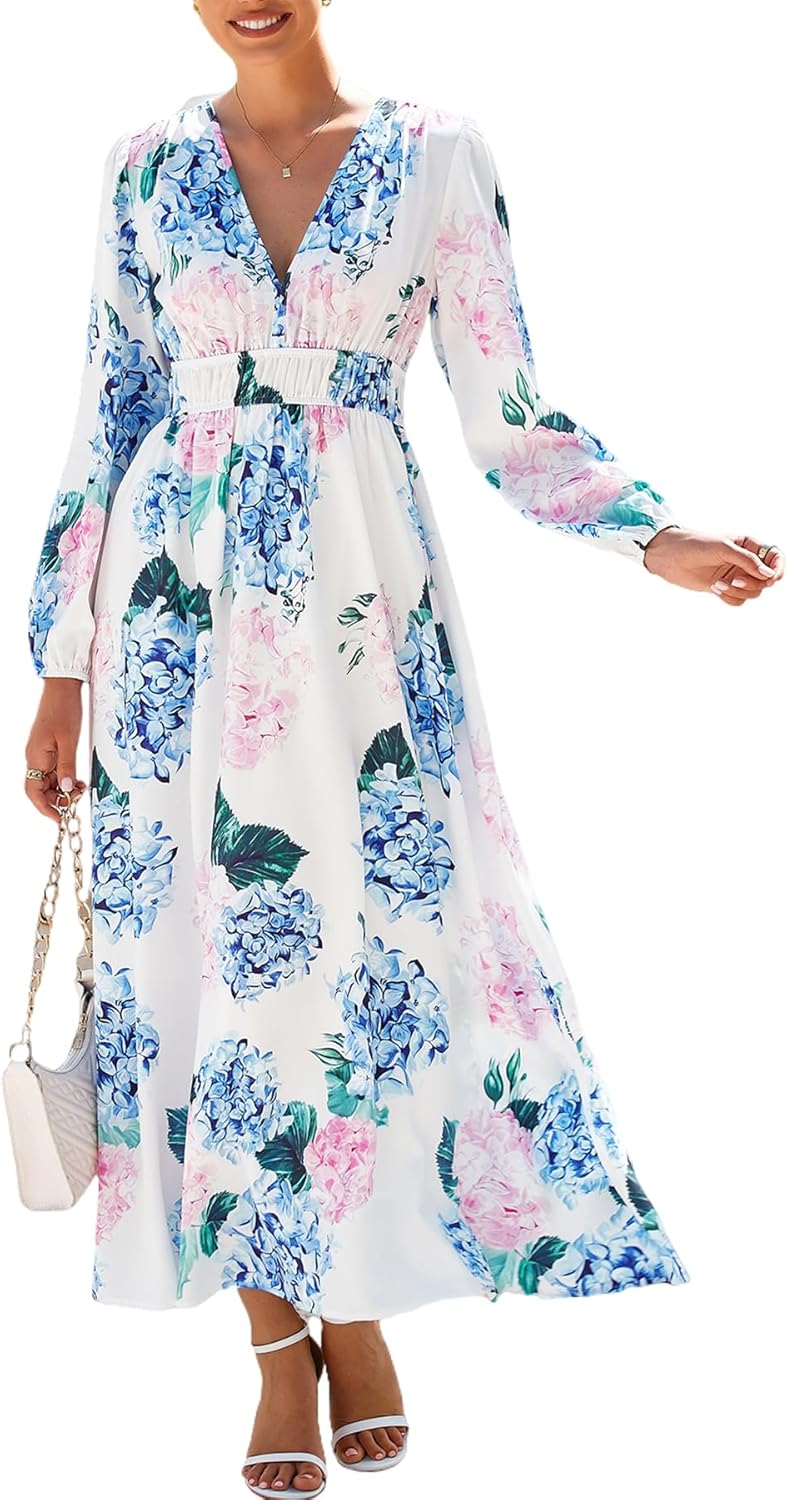 Women's Long Sleeve Floral Maxi Dress 2026 Spring Summer Wedding Guest Dress