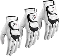 FINGER TEN Men's Cabretta Leather Golf Gloves 3-Pack - All Weather Grip, Right & Left Hand, S-XL Comfort Fit