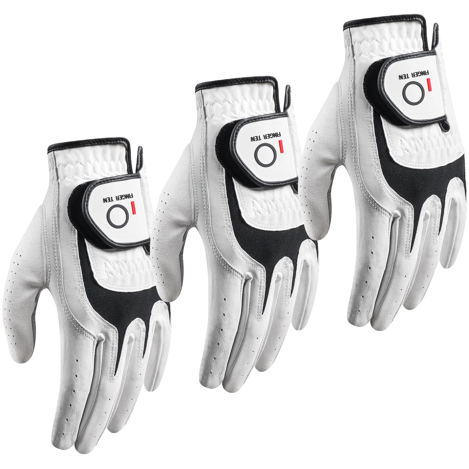 Premium Cabretta Leather Golf Gloves Men 3 Pack for Right Left Handed Golfer, Comfortable Glove with All Weather Grip for Left Right Hand Size S M ML L XL