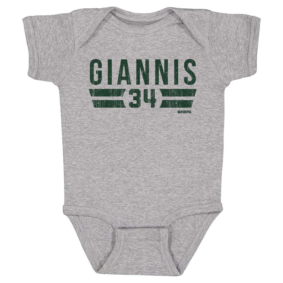 500 LEVEL Giannis Antetokounmpo One-Piece Infant Bodysuit - Giannis Antetokounmpo Milwaukee Font (Heather Gray, 24M)