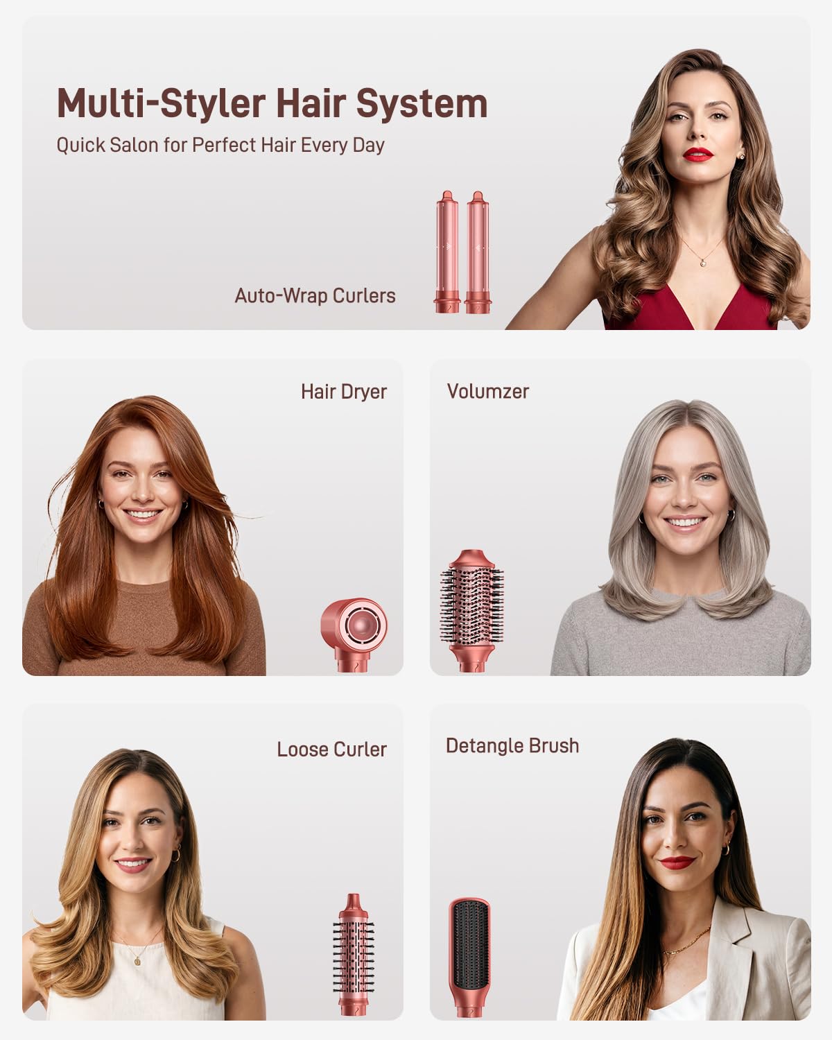 HITTIONA 6 w 1 Airstyler, automatyczna lokówka do włosów i suszarka jonowa High-Speed, szczotka z ciepłym powietrzem, szczotka do prostowania, szczotka do objętości, stylizacja włosów dla kobiet, na