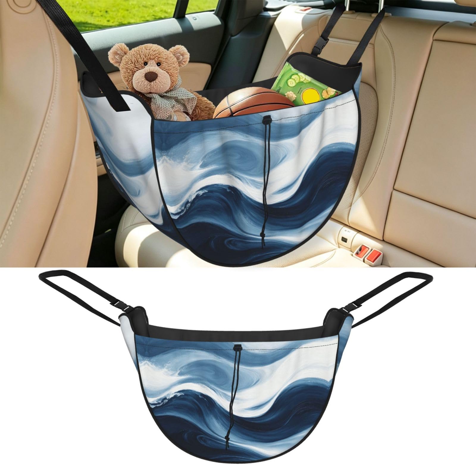 Cntdbu Black Deep Blue Wave Car Seat Organizer-Backseat Storage Bag For Travel