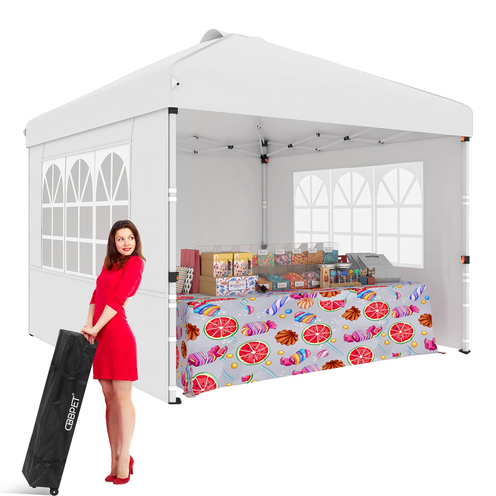 Canopy, 10x10 Pop Up Canopy Instant Folding, Outdoor Canopy Tent with Sidewalls and Windows Sun Protection for Vendor Events, Outdoor Craft Show, Farmers Markets(White)