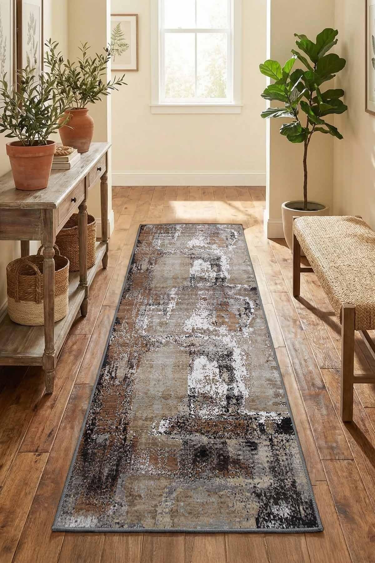 Monnhein Vizon Yolluk Tema - Yıkanabilir, Kaymaz Taban, Dijital Baskılı, Leke Tutmaz, İnce Hav, Modern Koridor, Mutfak, Antre ve Salon için Dekoratif Yolluk