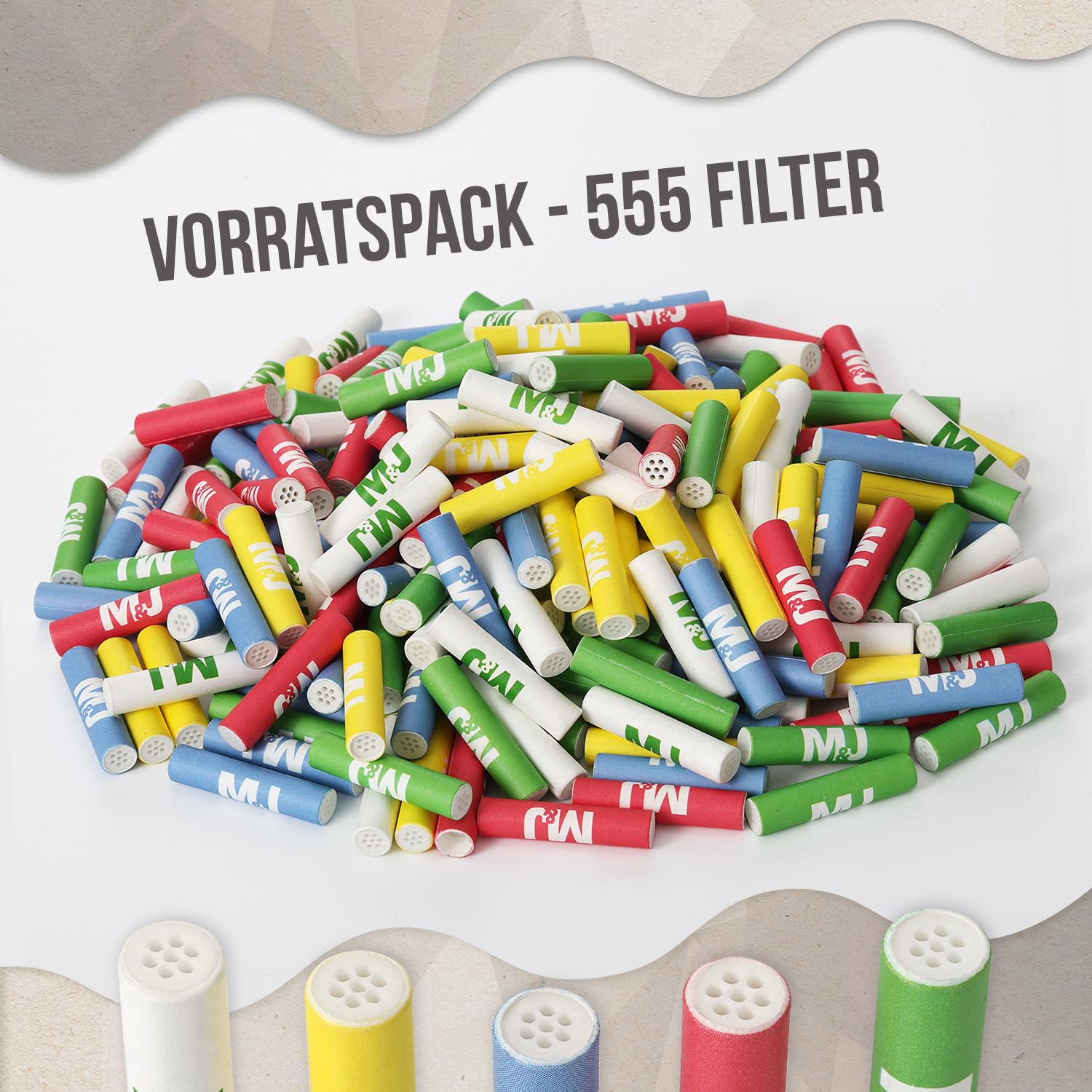 Mari & Juan 555 Aktivkohlefilter 6mm Slim Size I dünne Filter mit Aktivkohle aus Kokosschale, 555 Stück, bunt I Schadstoffärmeres Raucherlebnis