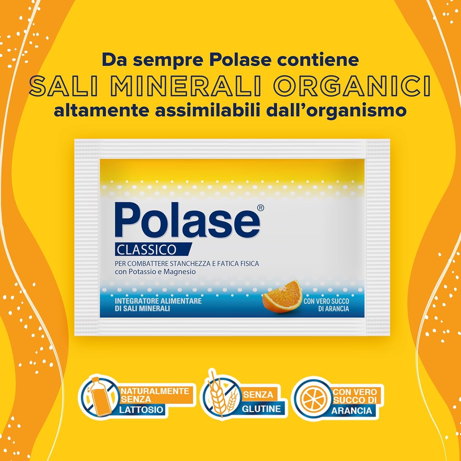 Polase Classico, Magnesio e Potassio,Integratore Alimentare, contro Stanchezza e Fatica Fisica, Caldo, Sali Minerali Organici, Gusto Arancia, Formato convenienza 36 Bustine*
