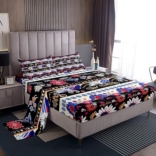 Miniatura 7 de Juego de sábanas de damasco rojo para adultos, sábanas barrocas victorianas antiguas, tamaño Queen, sábanas florales góticas vintage, sábana