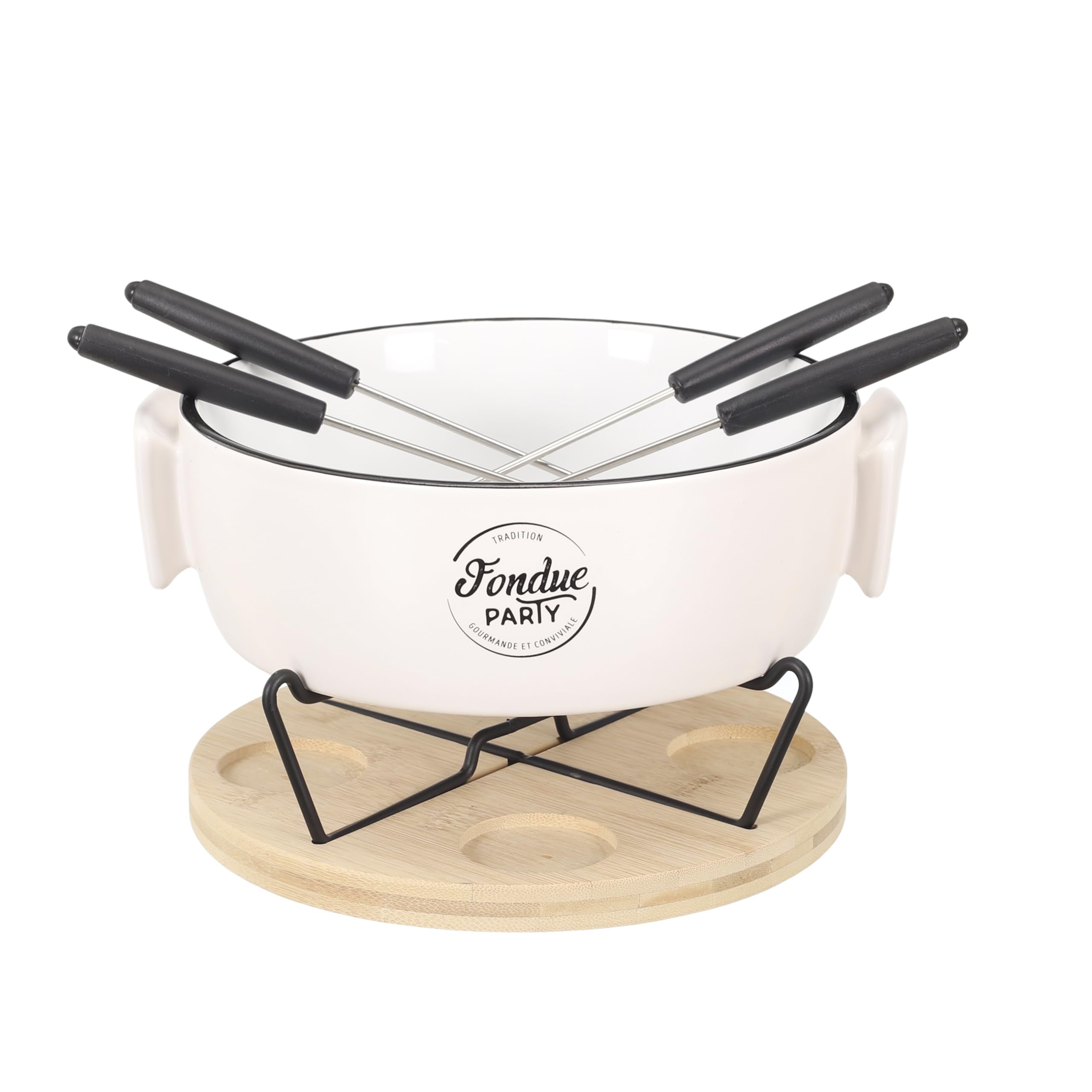 COOK CONCEPT KA4599 Fondue Set of 4 for Kitchen, Specific Cooking Plate, Barbecue, Ceramic, Bamboo-White-Black