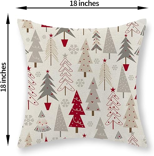 Miniatura 6 de Juego de 2 fundas de almohada de Navidad de 18 x 18 pulgadas, fundas de almohada de lino geométricas coloridas para árbol de Navidad, decoración de