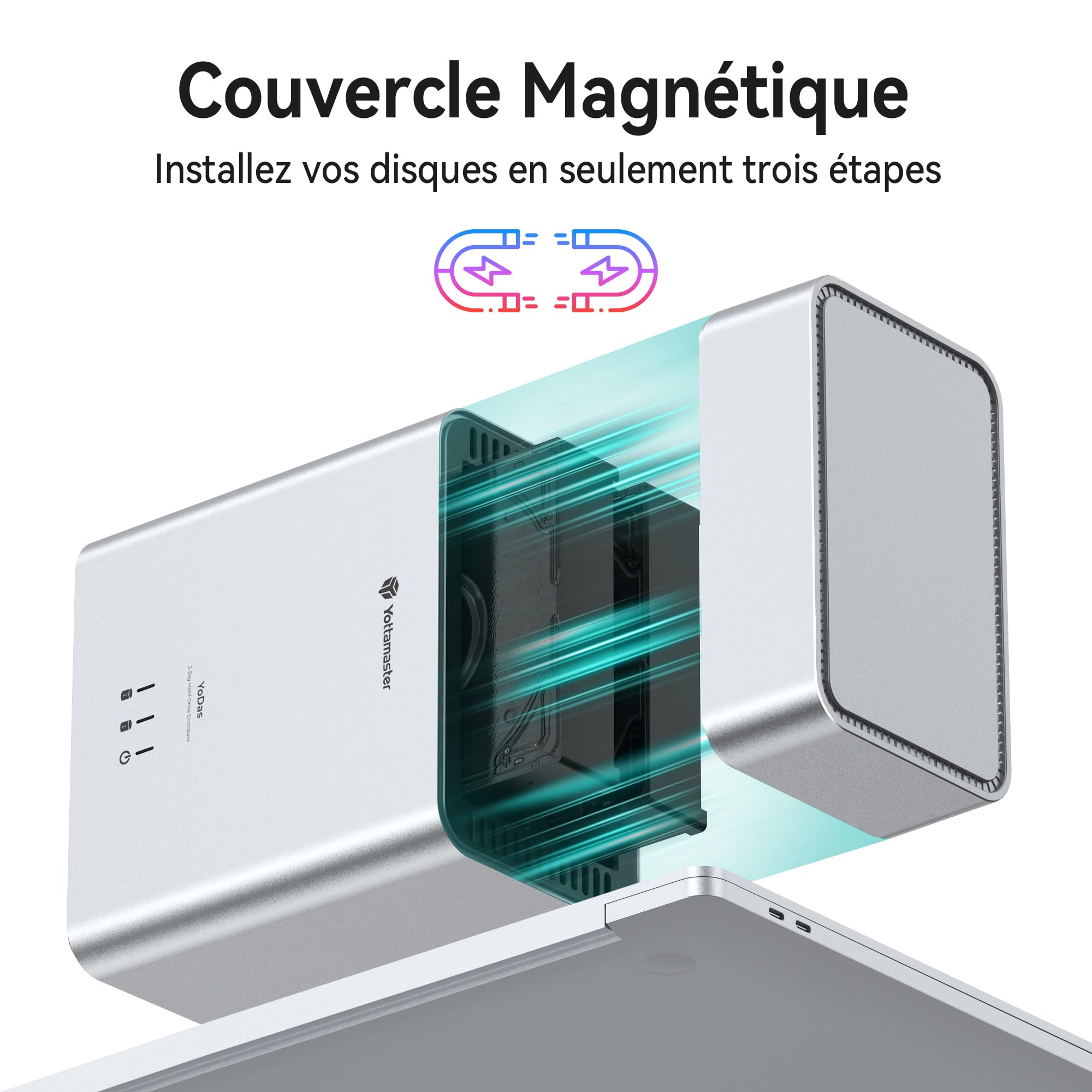 Yottamaster 2 Baies Boitier Disque Dur Externe, 3.5 HDD 5Gbps Couvercle Magnétique, Installation sans Outil, Jusqu’à 24 to × 2, Ventilateur Intégré de 60mm, Fonction Veille Automatique (sans Raid)