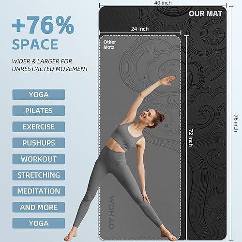 Miniatura 2 de Tapete de yoga grande de 76 x 40 x 0.4 pulgadas, extra ancho y grueso, antideslizante, versátil para estiramiento, estudio de yoga, gimnasio, hogar
