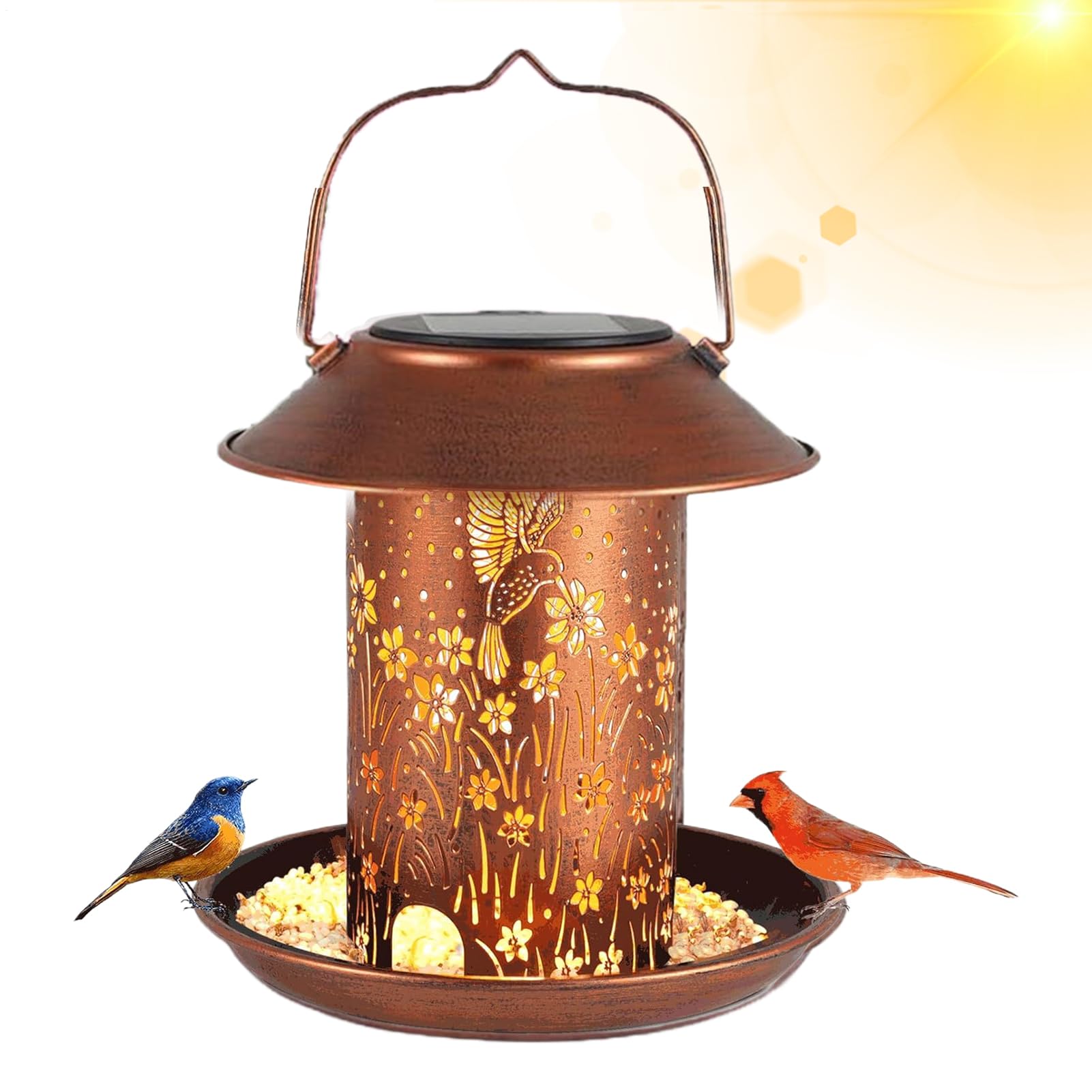 Mangeoire à oiseaux extérieure solaire lanterne de jardin étanche en métal