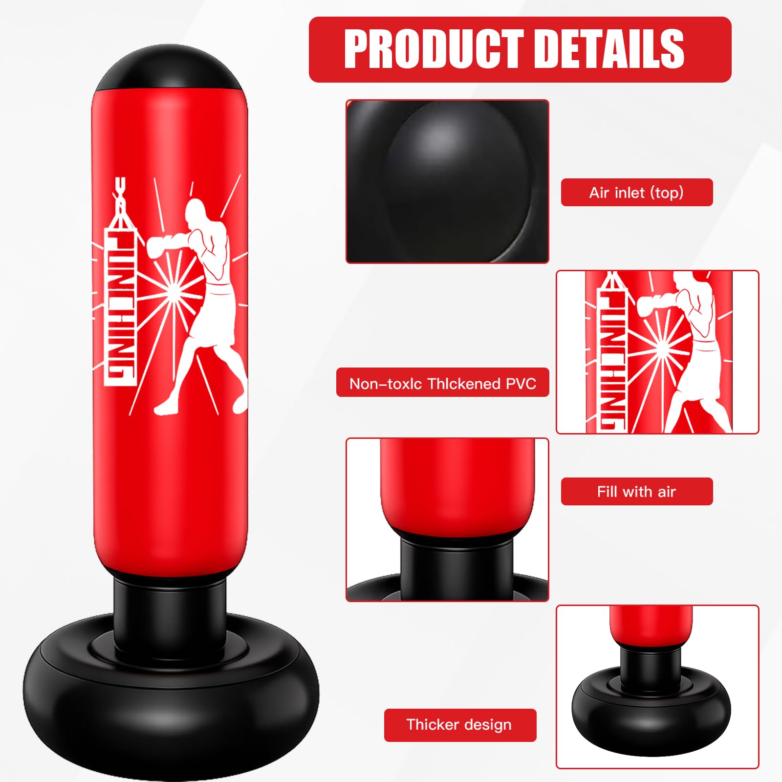 MeYuxg Sacco da Boxe per Bambini,160cm Gonfiabile Sacco da Boxe da Terra con Pompa a Pedale,Punching Ball Bambini Regalo per Ragazzi e Ragazze per karate,Kickboxing,Taekwondo,Allenamento MMA