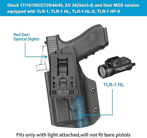 Miniatura 8 de Kydex - Funda compatible con Glock 19 19X 23 32 45 con TLR1 - Funda de cintura interior de corte óptico para G19 G19X G23 G32 G45 con Streamlight