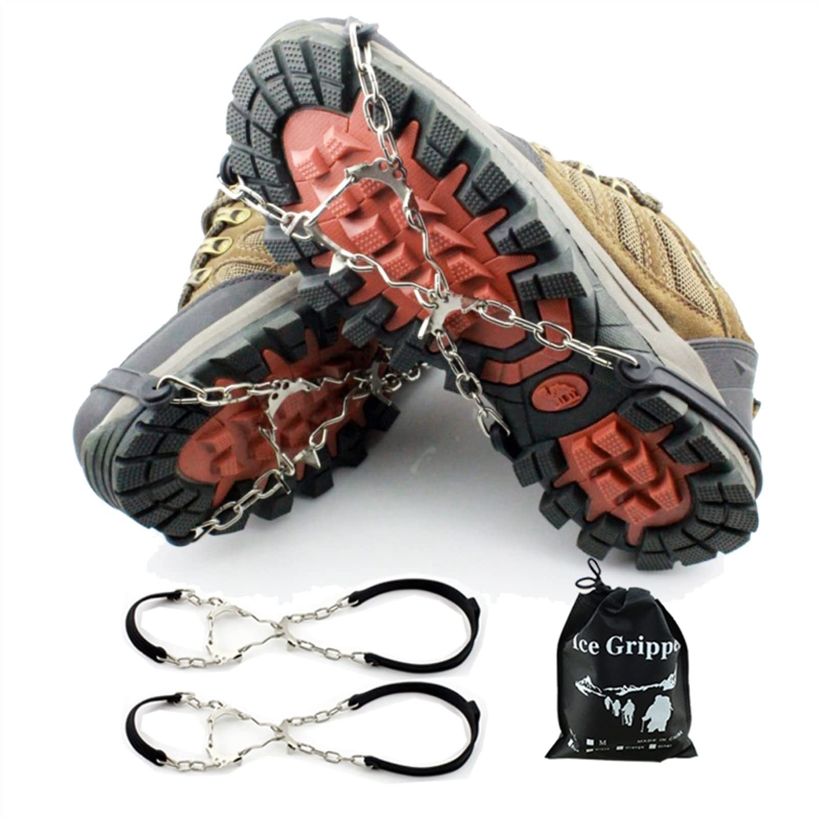 Schuhspikes 1 Paar 6 Zähne Klettern Steigeisen Winter Wandern Angeln EIS Schnee Schuhe Deckt Anti Slip Spike Cleats Mangan Stahlgreifer (Color : Black)