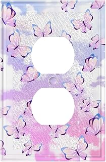 Pink Butterfly Outlet Covers Light Switch Plates Cover Decorative Wall Plate Receptacle Switchplate Decorate Lightswitch Faceplate for Bathroom Girls Room Size 5 * 3