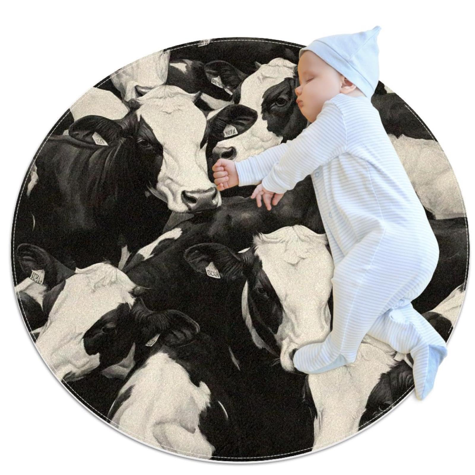 Tapis de salle de bain vache rond anti-glissade pour chambre d'enfant