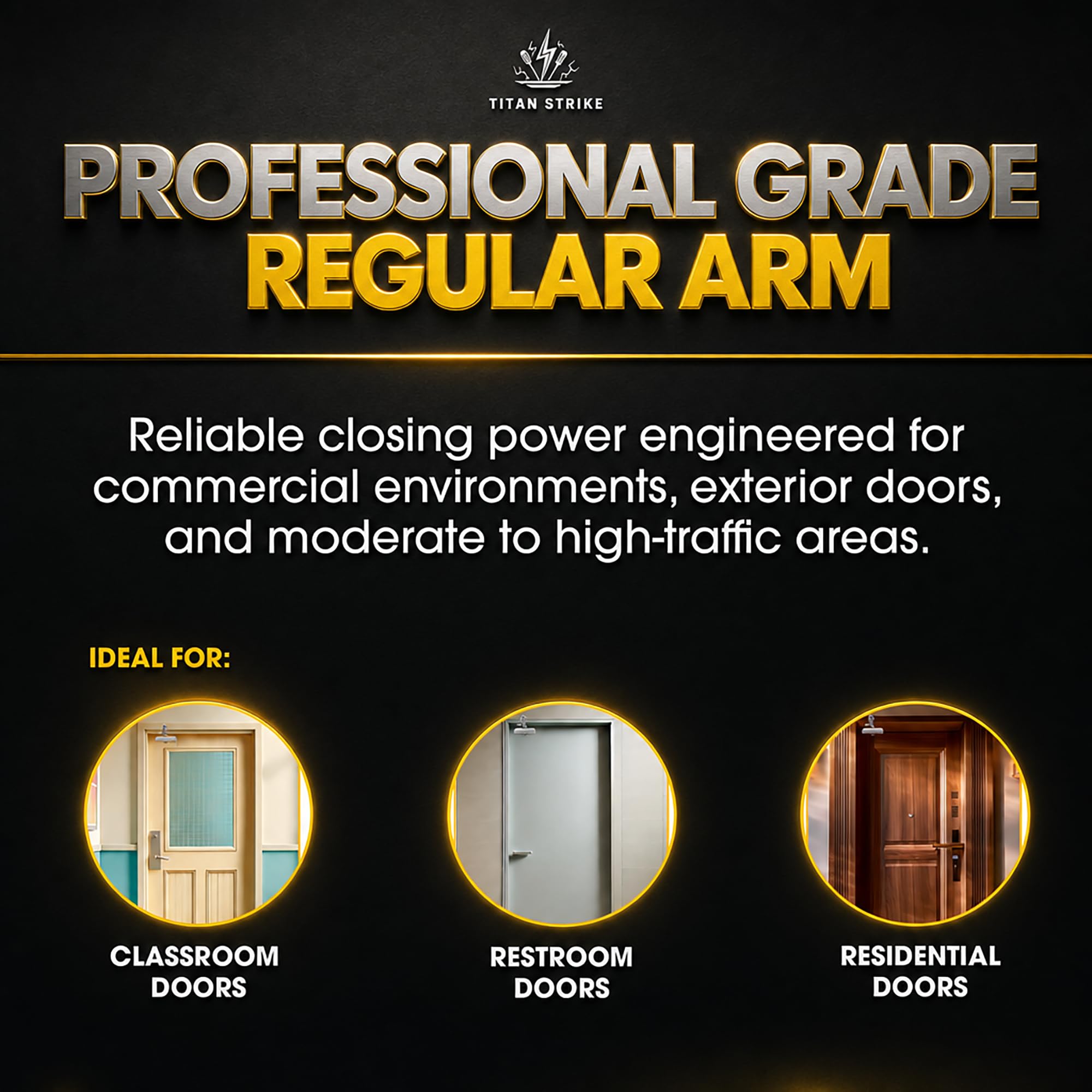 Cierrapuertas automático, certificado UL, servicio medio para uso comercial/residencial, tamaño ajustable, interior/exterior, cumple con ADA, se adapta a puertas de 80 a 140 libras (brazo