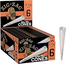 ZIG-ZAG Pre Rolled Cones 1 1/4 Size (24 Pack) Ultra Thin - Slow Burning Pre Rolled Cones with Tips & Packing Tubes Included - (144 Cones)