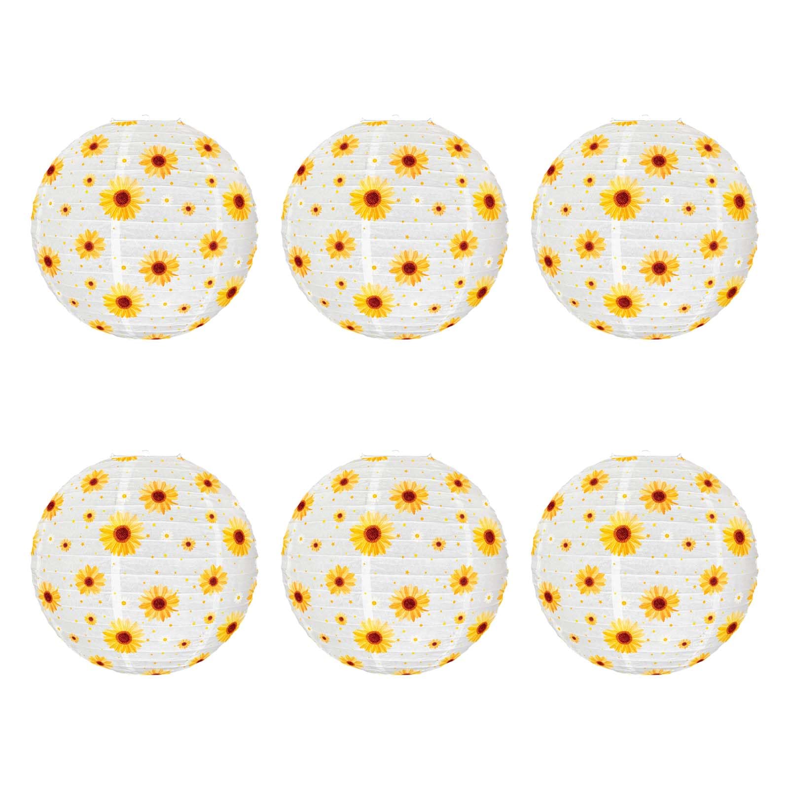 Set of 6 Sunflowers Hanging Paper Lamps 9.8Inch Round Lights Accessory for Birthday and Baby Showers Decors