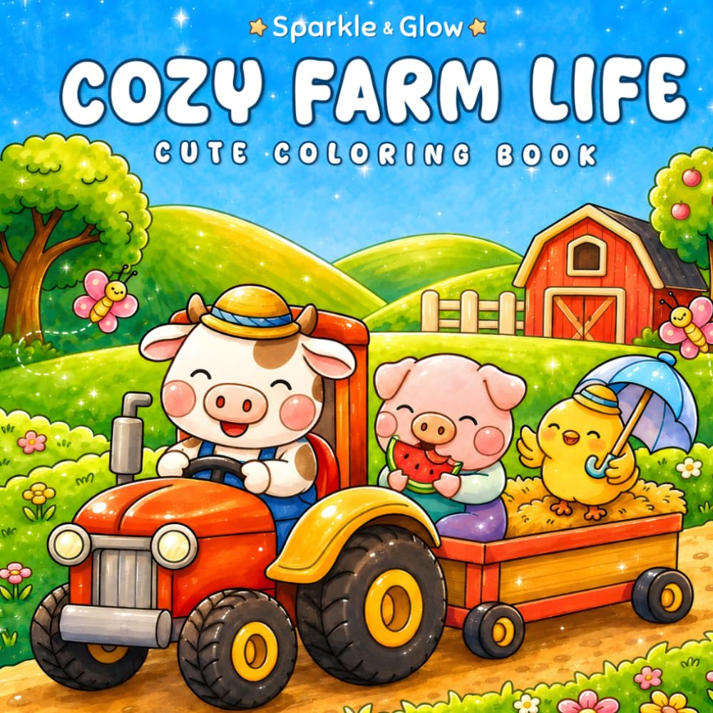 Cozy Farm Life: Bold and Easy Coloring Book with Adorable Animal Characters and Cozy Countryside Moments