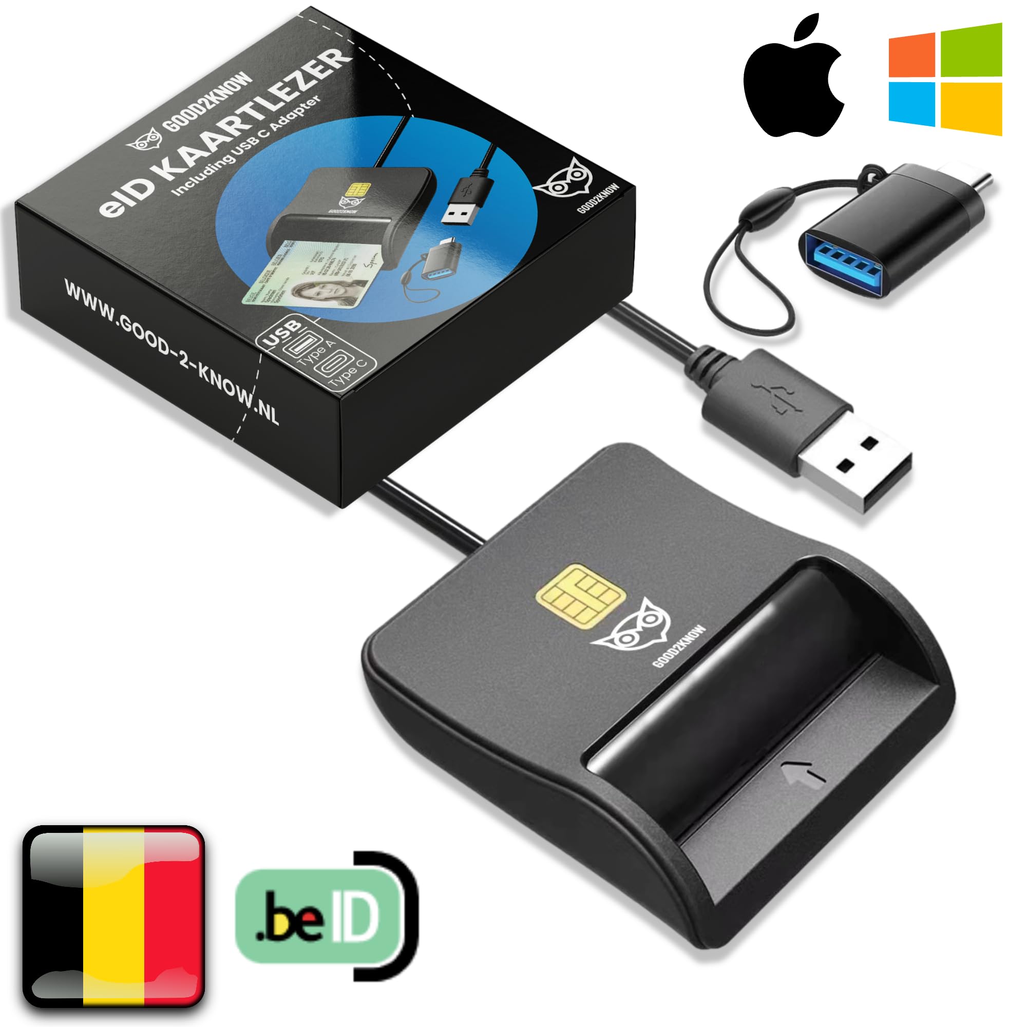 Good2know Lettore Di Schede EID Mini USB-C Nero – Per CIE, Smart Card, Belgio, Compatibile Windows/Mac/Telefono - 5