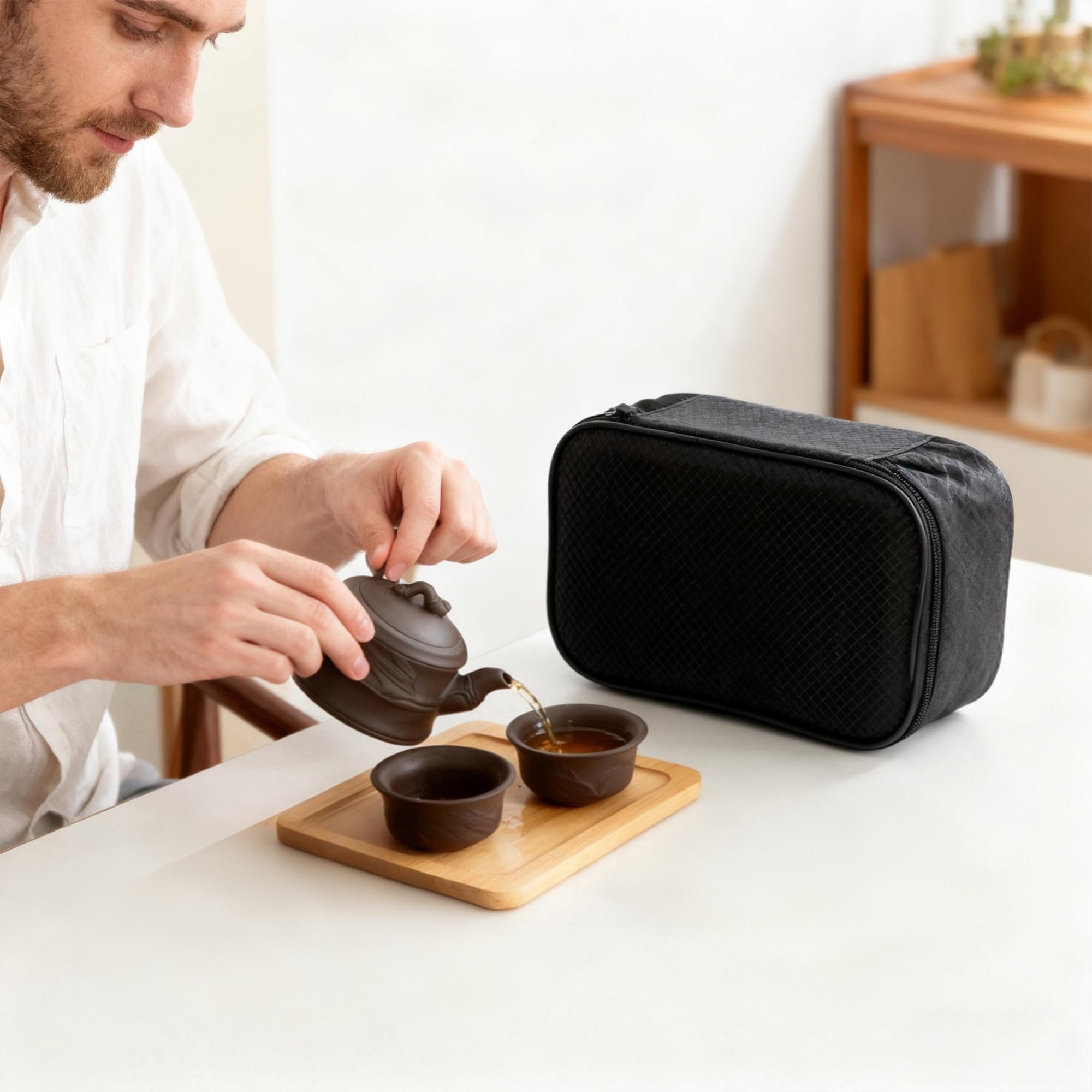LA HAUTE Juegos de tetera, juego de té chino Kungfu hecho a mano, tazas de tetera Yixing, tetera de arcilla púrpura saludable, buenos regalos de negocios
