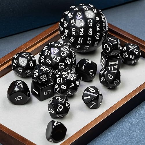 Vista 7 de Juego completo de 15 dados poliédricos DND D3-D100 con bolsa de dados de ojo de dragón, dados D100 para Calabozos y Dragones, juegos de mesa RPG