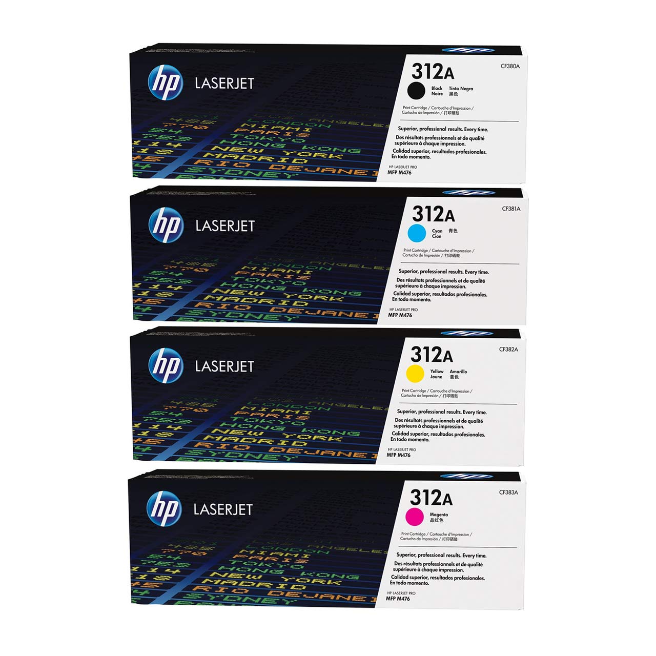 Genuine HP 312A Toner Cartridges (CF380A, CF381A, CF382A, CF383A) Works with HP Laserjet Printers Color Pro MFP M476 Series - 4 Pack ( Black, Cyan, Yellow, Magenta)