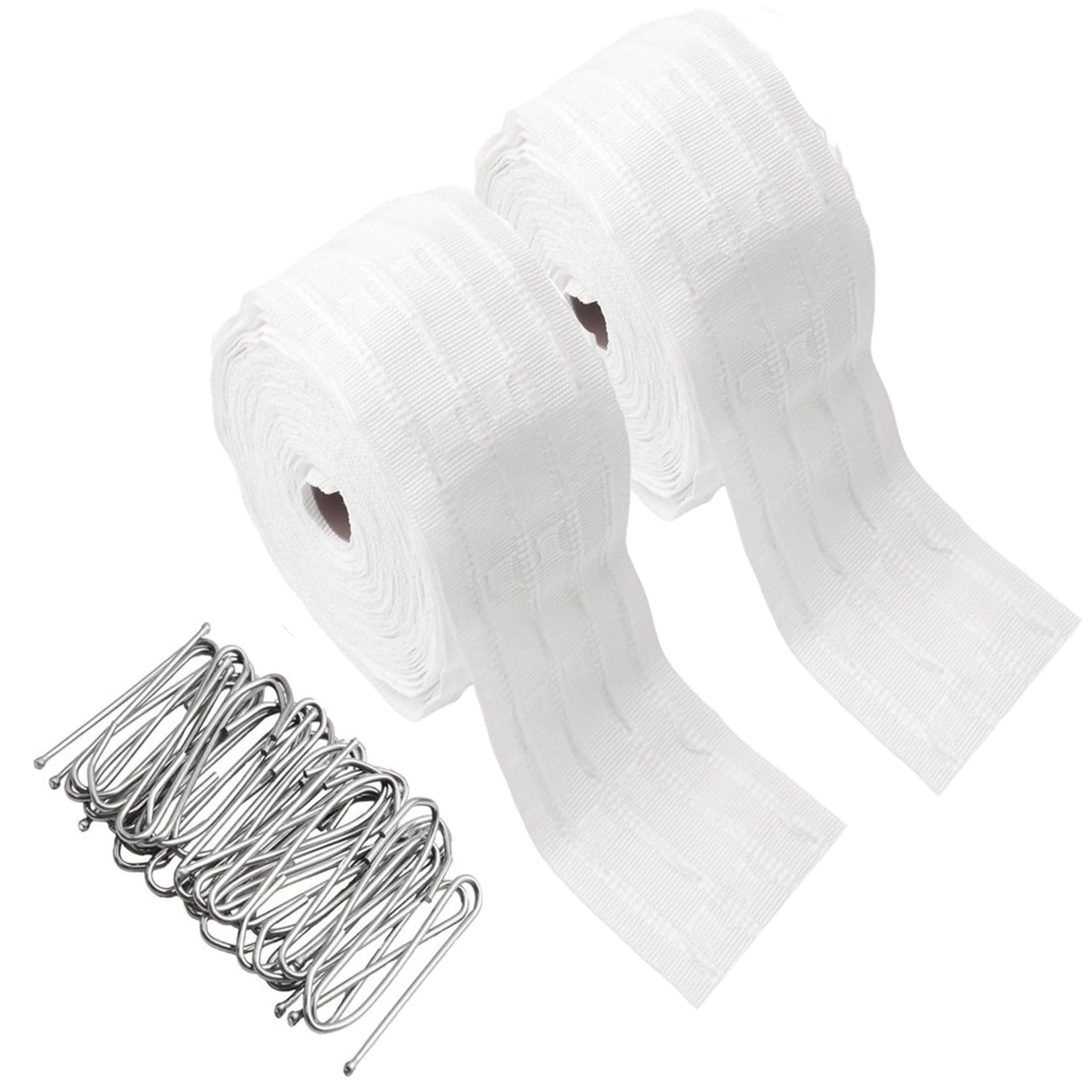 PithCogent curtain pleat tape, 2pcs Curtain Pleat Tape 32.81ft Pinch For Curtains - Complete Kit With 100 Hooks for Home, White