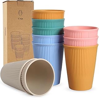 Goevcclei Pack of 10 Coffee Cups, Drinking Cups for Children and Adults, Shatterproof Reusable Drinking Cups Made of Healthy PP, Microwave and Dishwasher Safe (5 Colours)