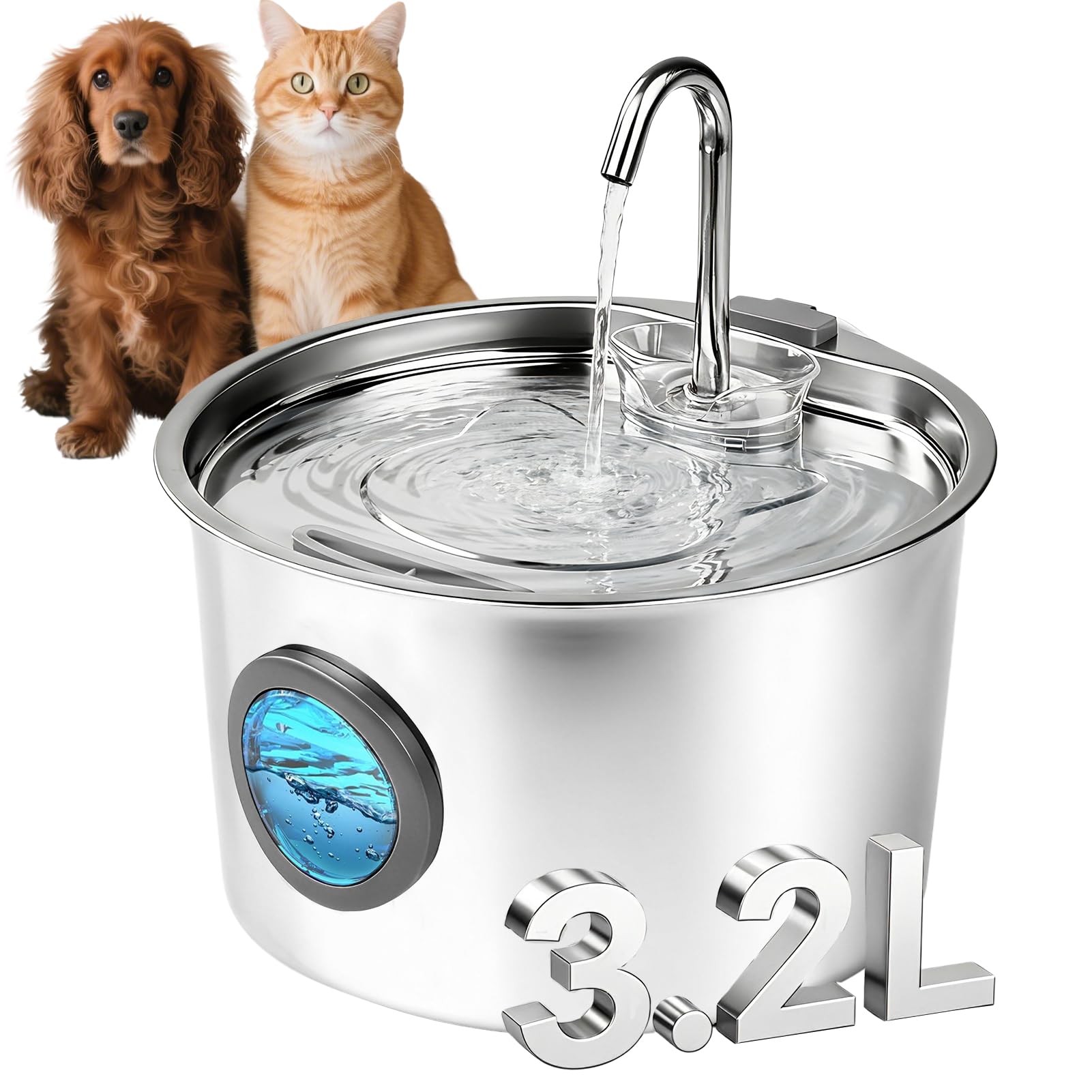 Fuente para gatos de acero inoxidable, automática, ultrasilenciosa