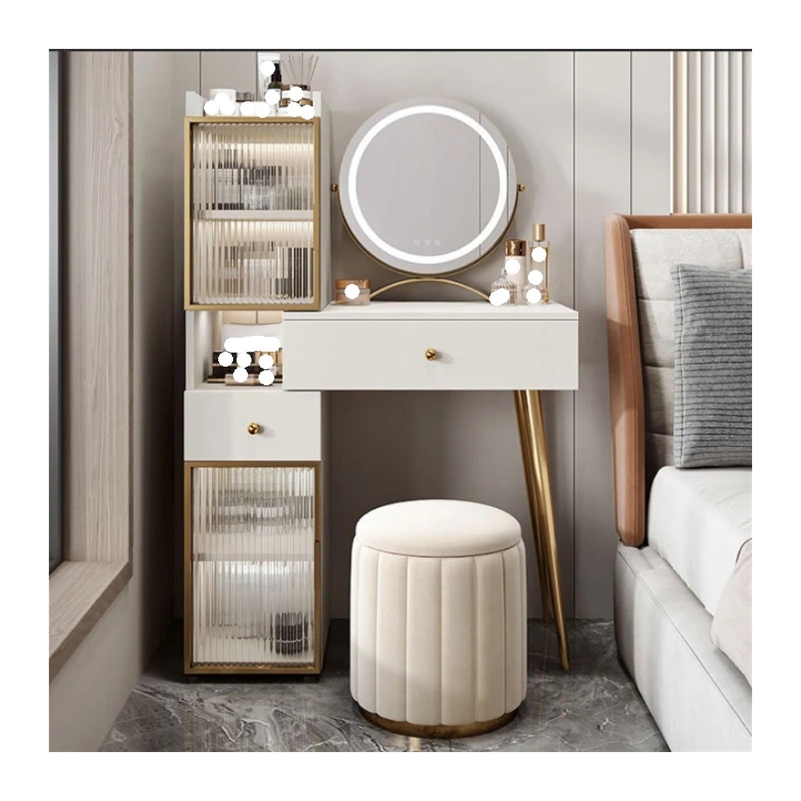CGCSYZ Vanity Desk Vanity Desk with Mirror and Chair Set, White Makeup Vanity, Vanity Desk with Nightstand and Glass Shelves, Vanity Table with Storage Drawers Makeup Dressing Table (L60cm)