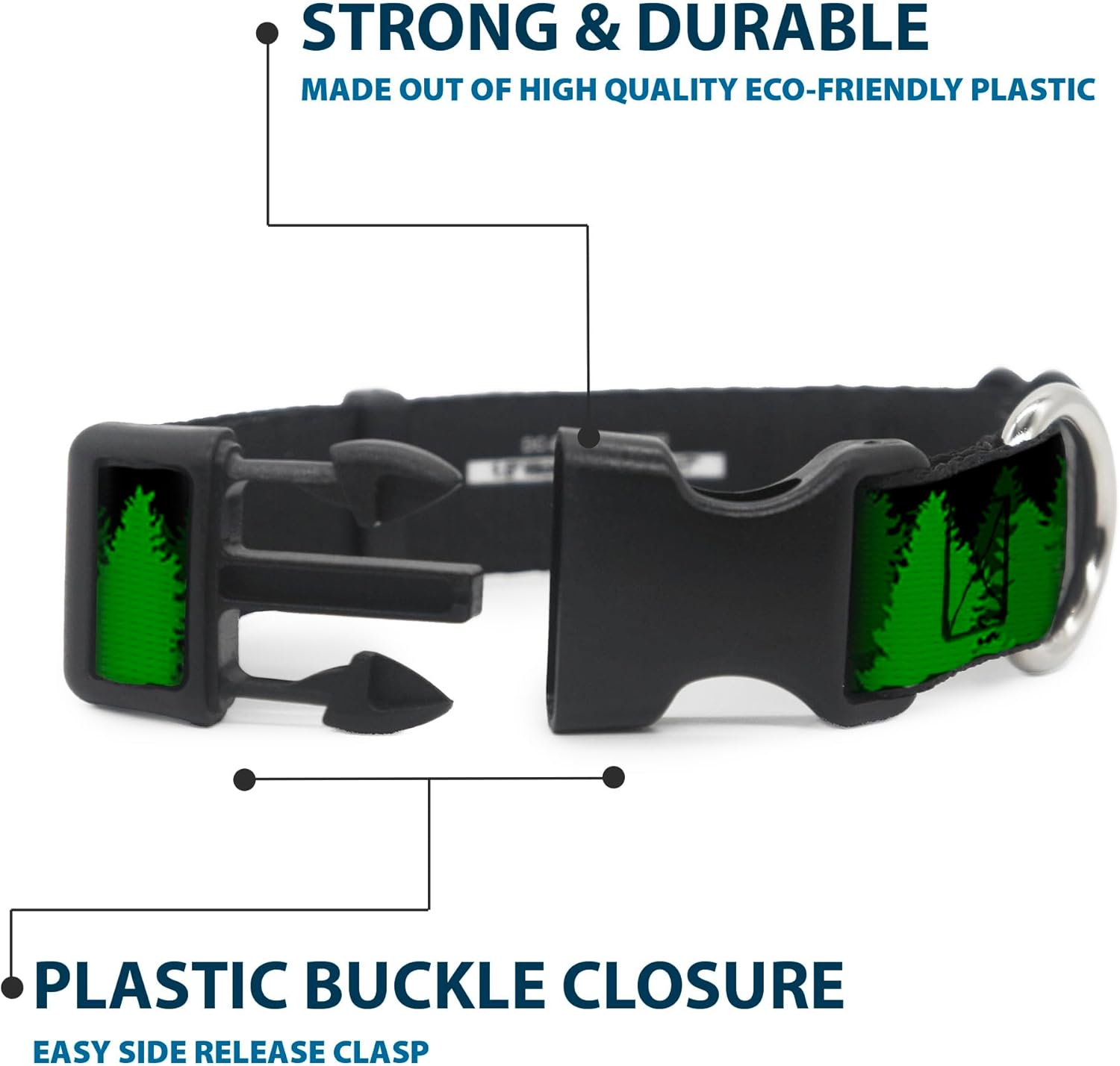 Buckle-Down 13-18" Pine Tree Silhouettes Black/Greens Plastic Clip Collar, Wide Small