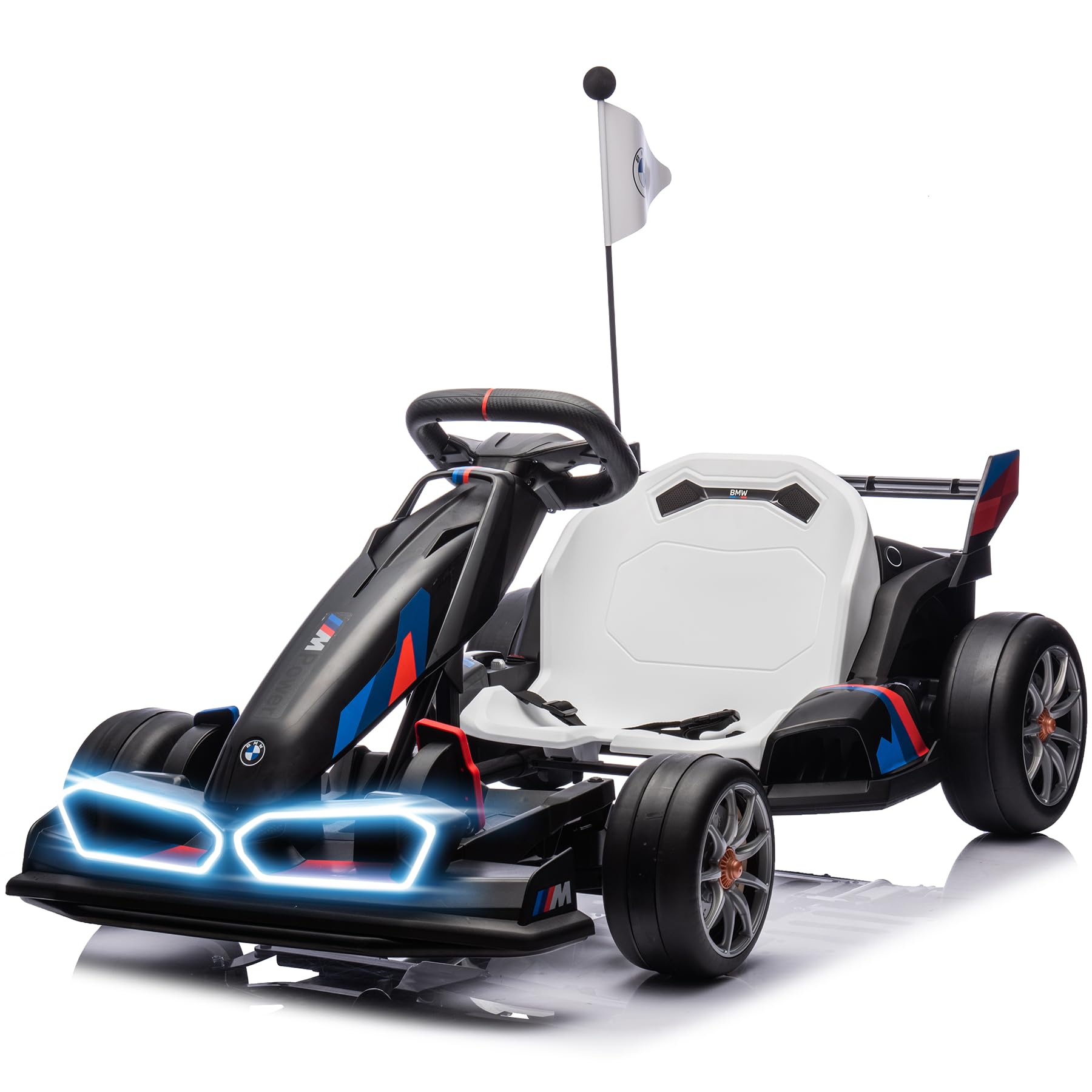 24V 9AH Licensed BMW Electric Go Kart, 7.5 MPH Drift Kart with 400W Motor, Outdoor Driftable Kids Race Pedal Go Karting Car w/Adjustable Seat, Lights, for 6 Years Old, Black