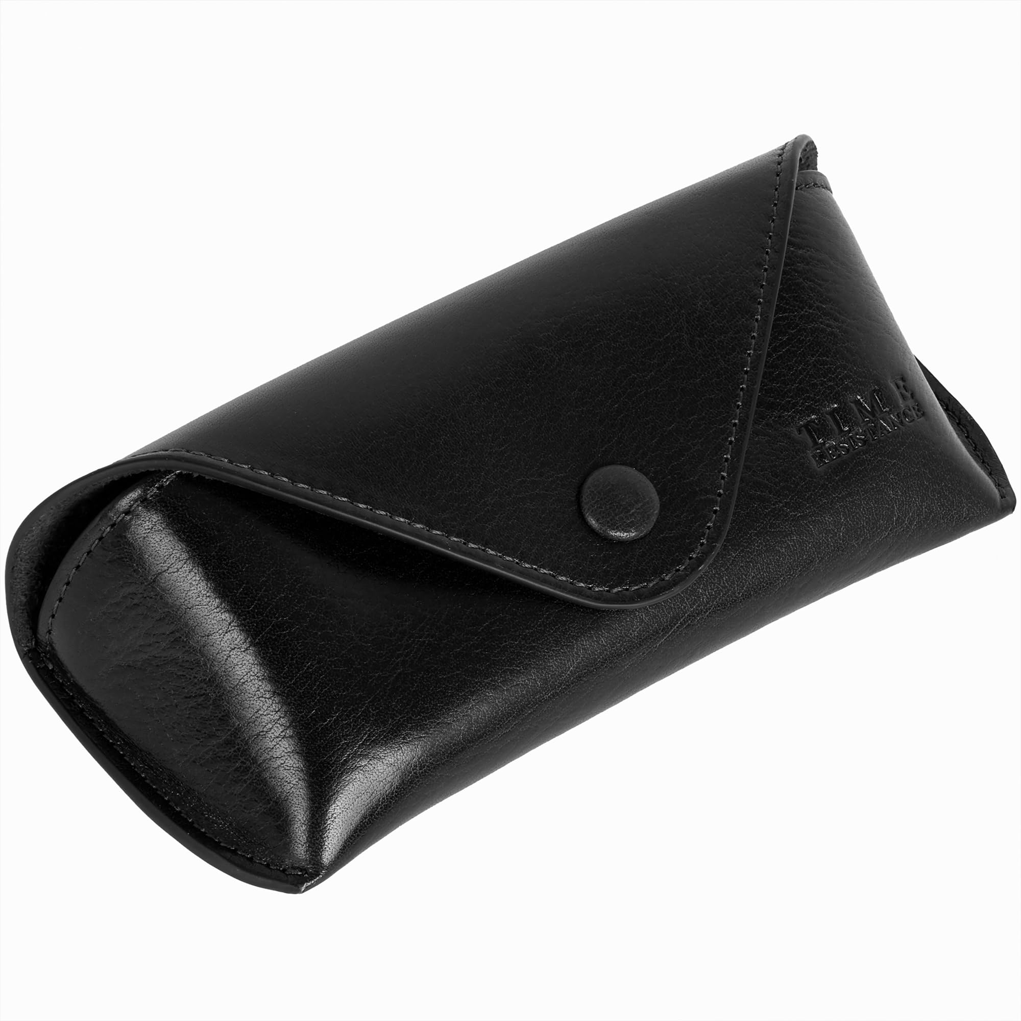 Time Resistance Leather Glasses Case - Hard Shell Leather Eyewear Holder – Sunglasses Case Handmade in Italy (Black)