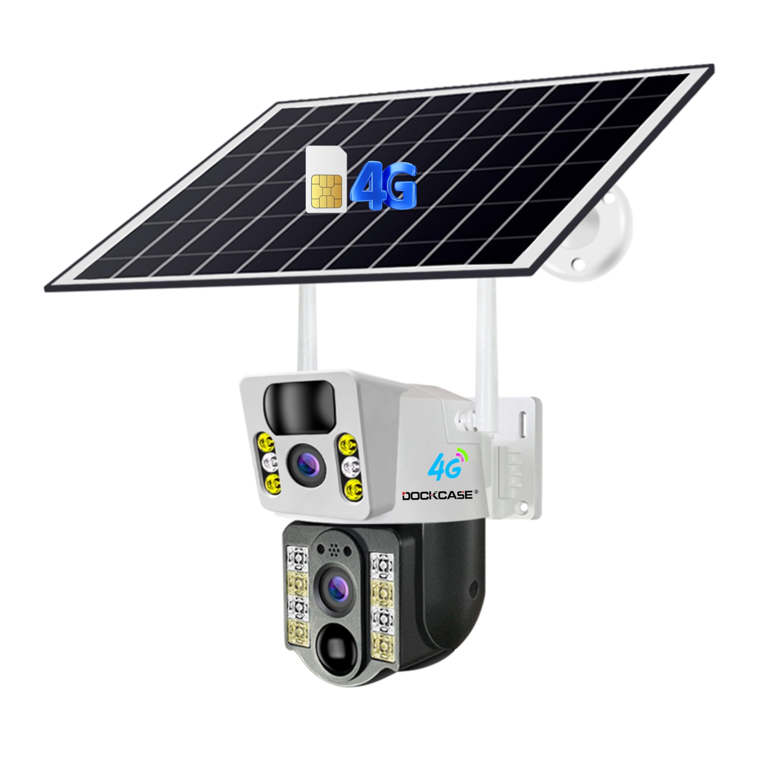 DOCKCASE 4.0MP 4G Sim Card Solar Camera PTZ 360°View Solar Powered Outdoor Security Camera with Dual Lens Night Vision, AI Human Detection, Two Way Audio, IP66 Works with Apps