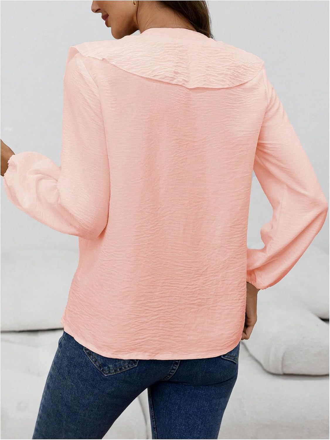 GORGLITTER Women's Ruffled Top Blouses Dressy Business Casual Button Up Long Sleeve V Neck Shirts Work Office Outfits - Image 2