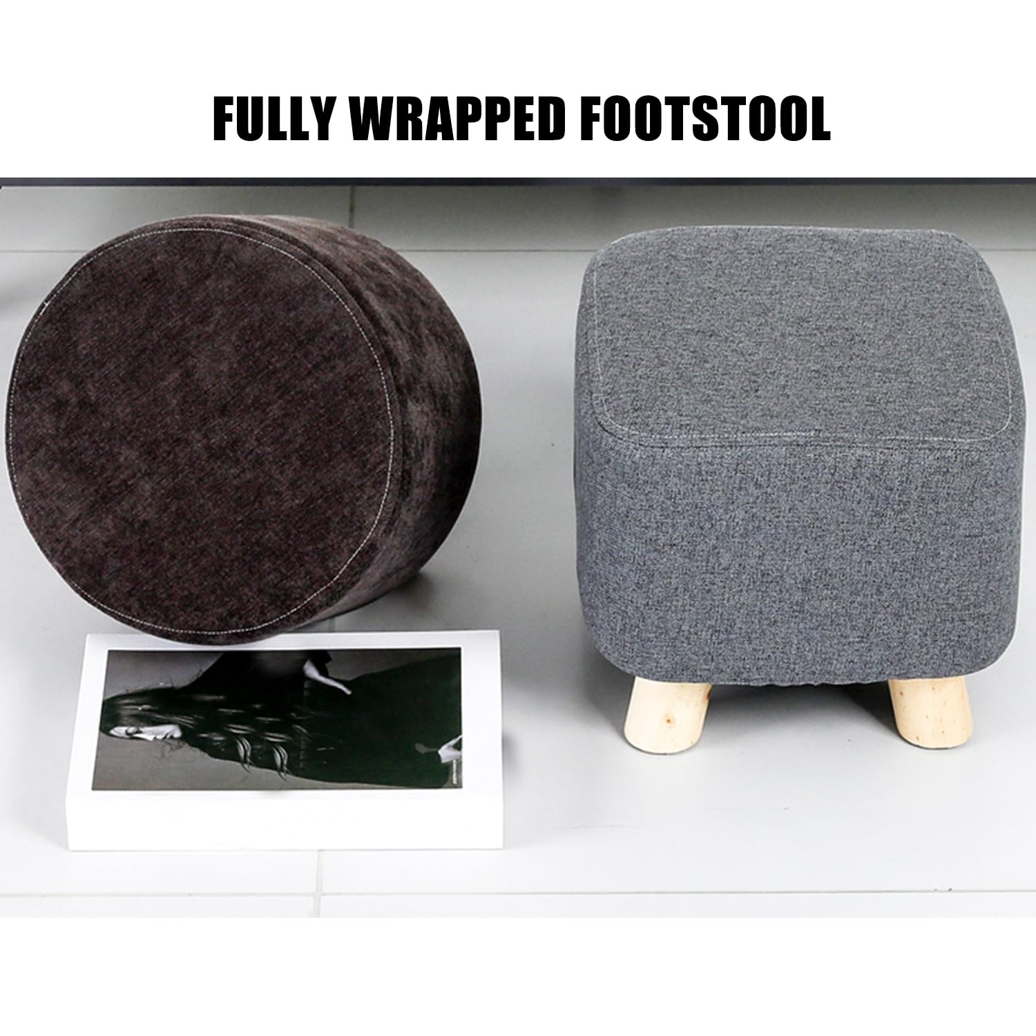 B/Beige,Square25*25 * 25cm, Cubierta Otomana Slipcover del Taburete Protector De La Cubierta del Taburete Suave con Fondo Elástico para Sala De Estar Dormitorio Cubierta del Taburete