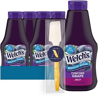 Lavinia Essentials Bundle: Squeezable 4-Pack of Reduced Sugar Jelly Concord Fruit Spread, Gluten Free 17oz Plastic Jar + 1 Utility Prop.