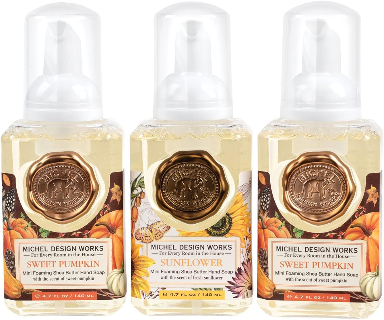 Michel Design WorksMini Foaming Soap 3-Pack Set (2 Sweet Pumpkin, 1 Sunflower)